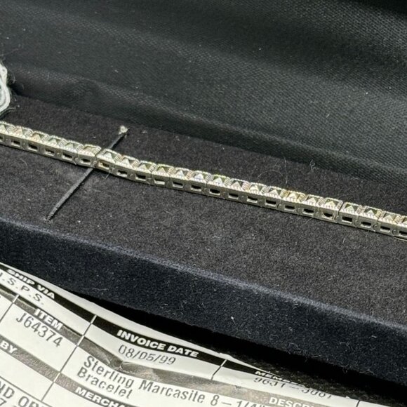 Sterling Silver .925 Bracelet Marcasite Square Link 8.25" Long 14.7‎ Grams - Picture 4 of 9